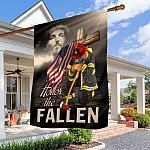 Honor The Fallen Jesus Firefighter American Flag Outdoor House Flag - Firefighter Memorial Jesus Cross Home Garden Flag