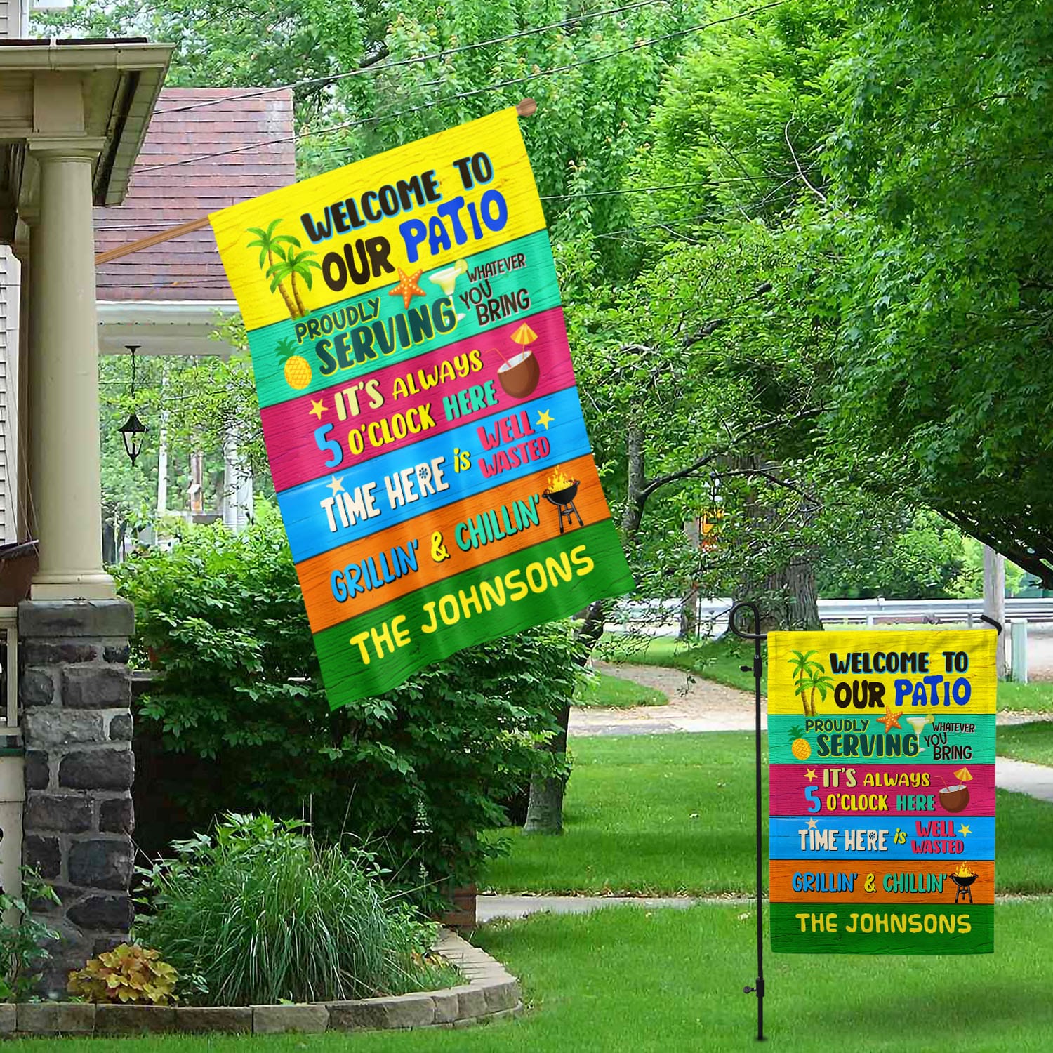 8VT. Welcom To Our Patio sample design Garden & House Mockup 1