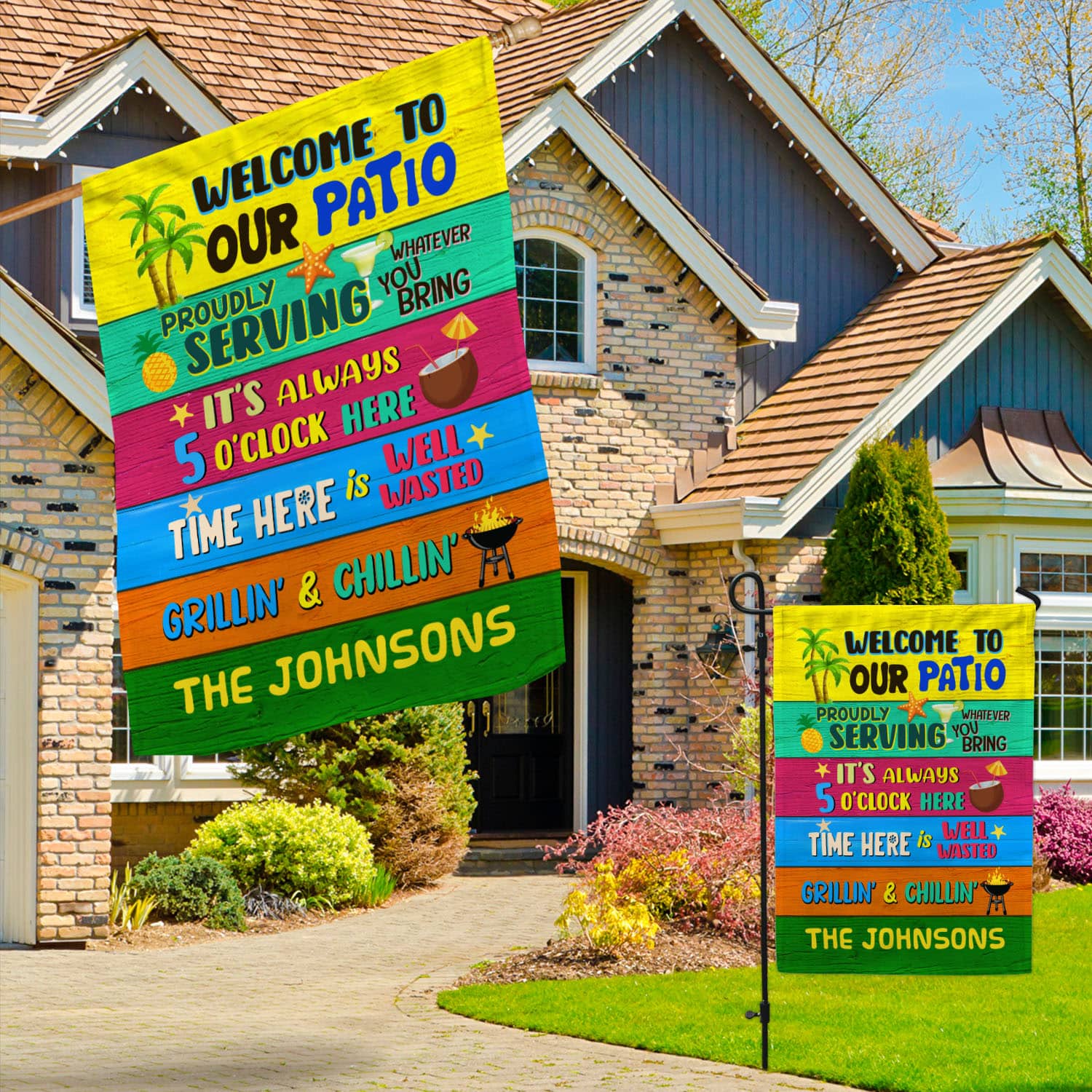 8VT. Welcom To Our Patio sample design Garden & House Mockup 3