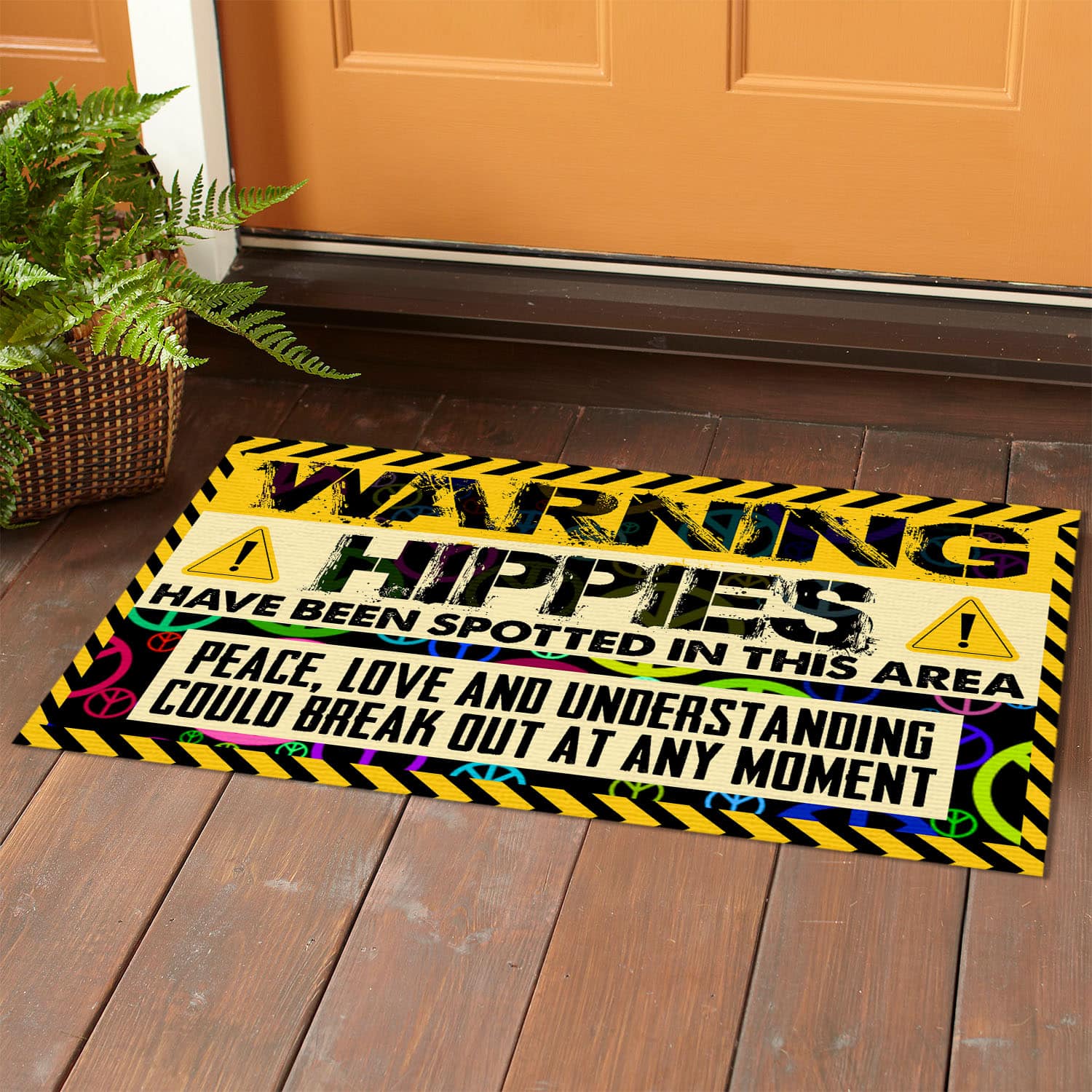 5VT. Warning Hippies Have Been Spotted Doormat mockup 1