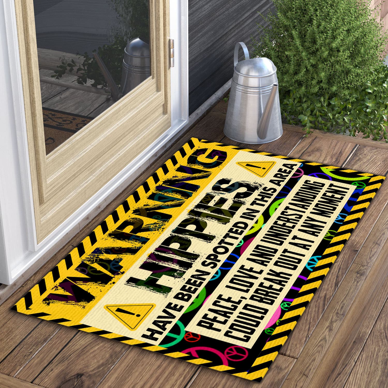 5VT. Warning Hippies Have Been Spotted Doormat mockup 3
