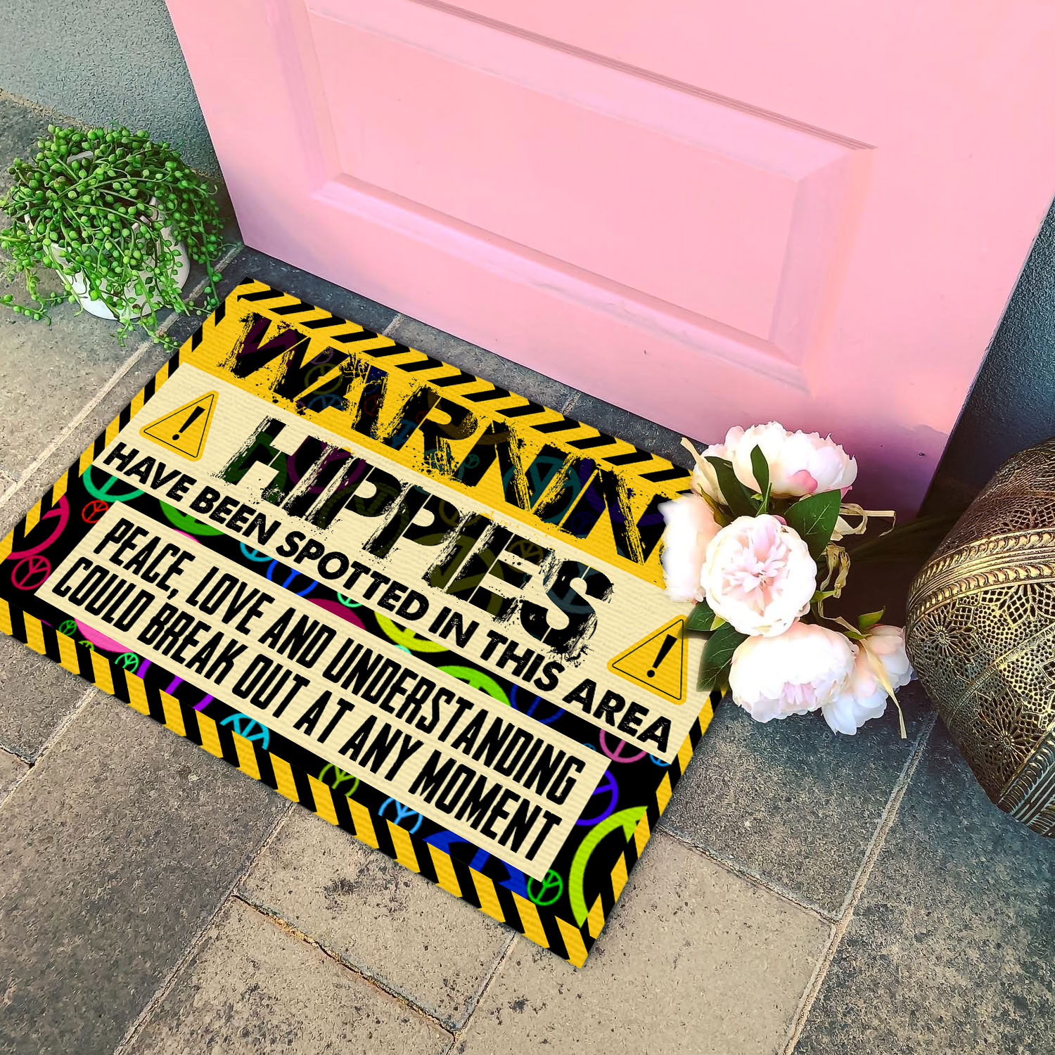 5VT. Warning Hippies Have Been Spotted Doormat mockup 4