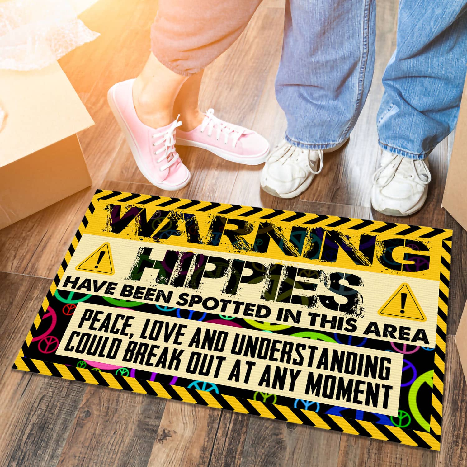5VT. Warning Hippies Have Been Spotted Doormat mockup 6