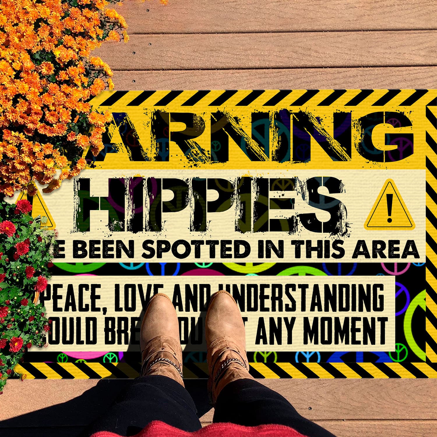 5VT. Warning Hippies Have Been Spotted Doormat mockup 7