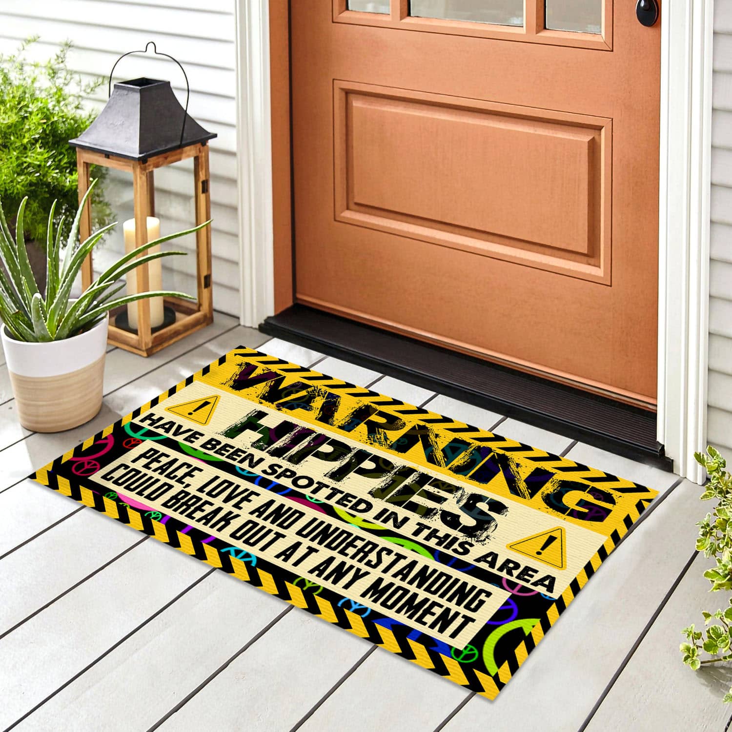 5VT. Warning Hippies Have Been Spotted Doormat mockup 8