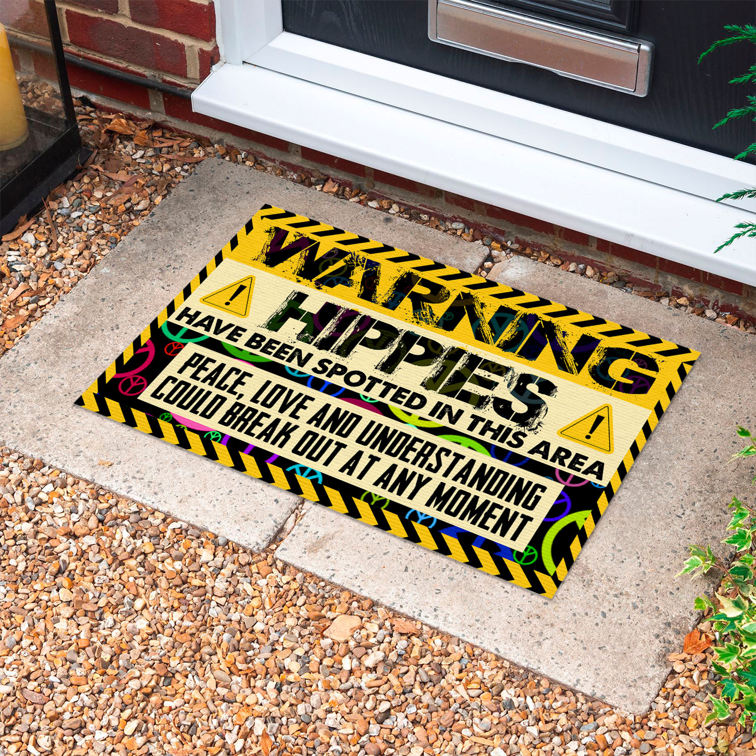 5VT. Warning Hippies Have Been Spotted Doormat mockup 10