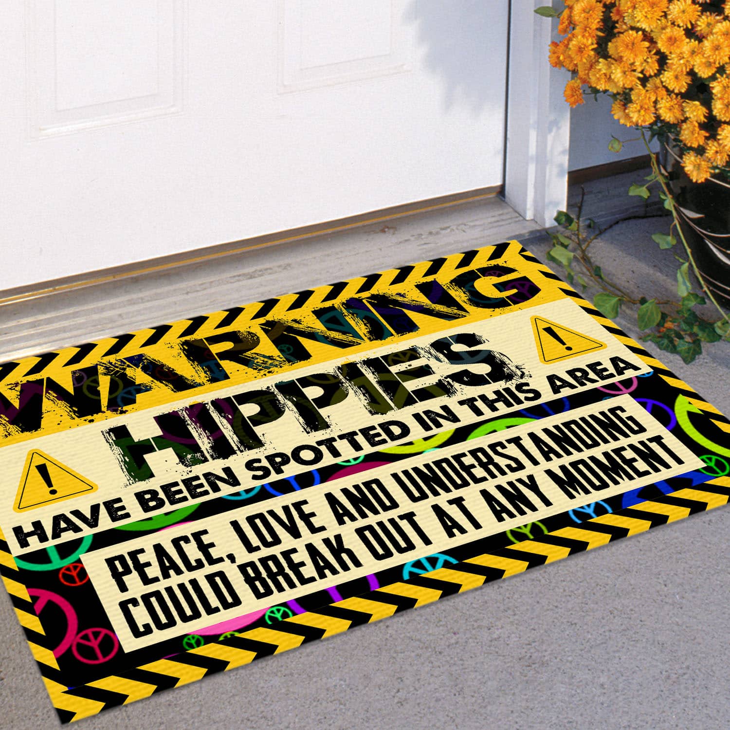 5VT. Warning Hippies Have Been Spotted Doormat mockup 11