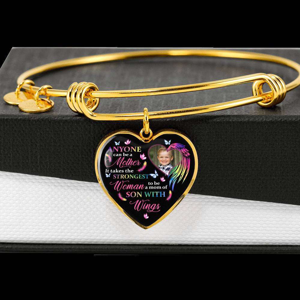 Personalized Photo Strongest Woman To Be A Mom Of Son With Wings Heart Pendant Necklace - Son With Wings Gift