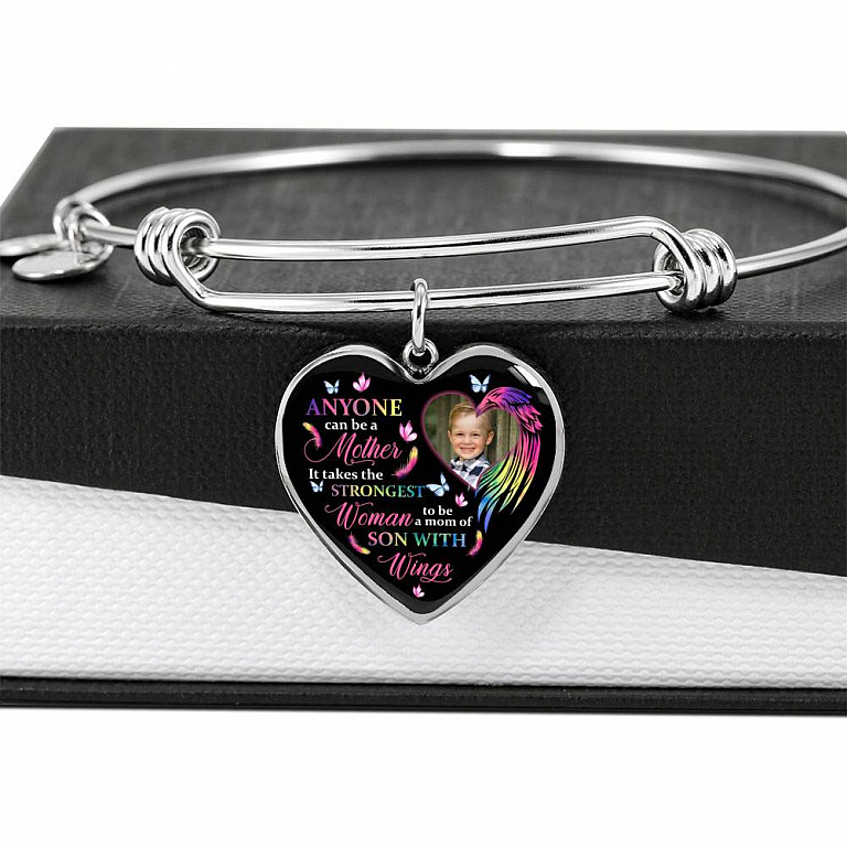 Personalized Photo Strongest Woman To Be A Mom Of Son With Wings Heart Pendant Necklace - Son With Wings Gift