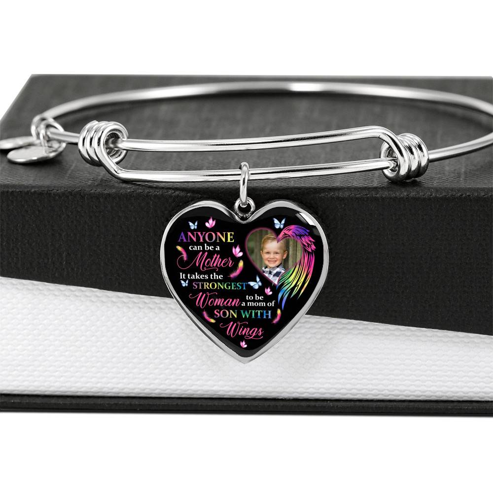 Personalized Photo Strongest Woman To Be A Mom Of Son With Wings Heart Pendant Necklace - Son With Wings Gift