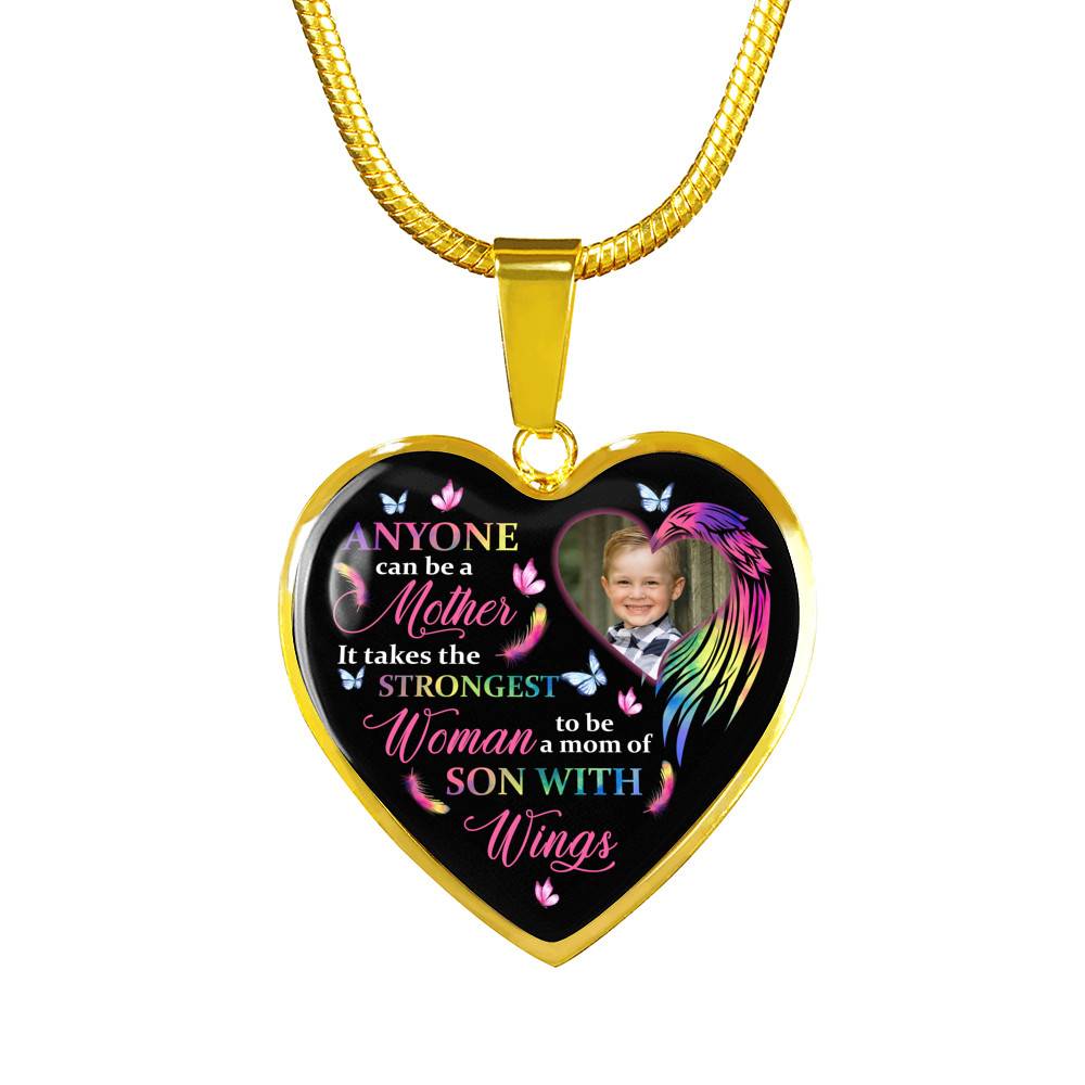 Personalized Photo Strongest Woman To Be A Mom Of Son With Wings Heart Pendant Necklace - Son With Wings Gift