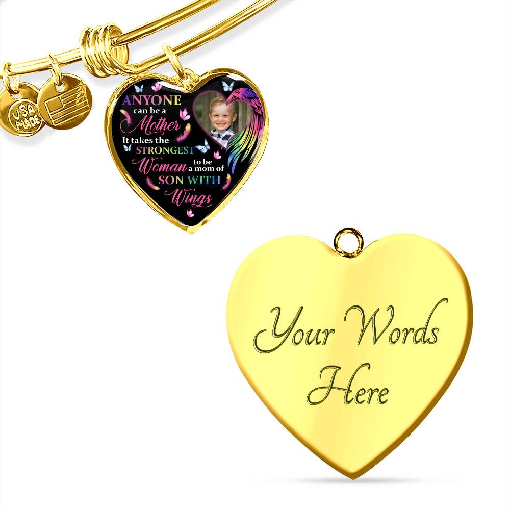 Personalized Photo Strongest Woman To Be A Mom Of Son With Wings Heart Pendant Necklace - Son With Wings Gift