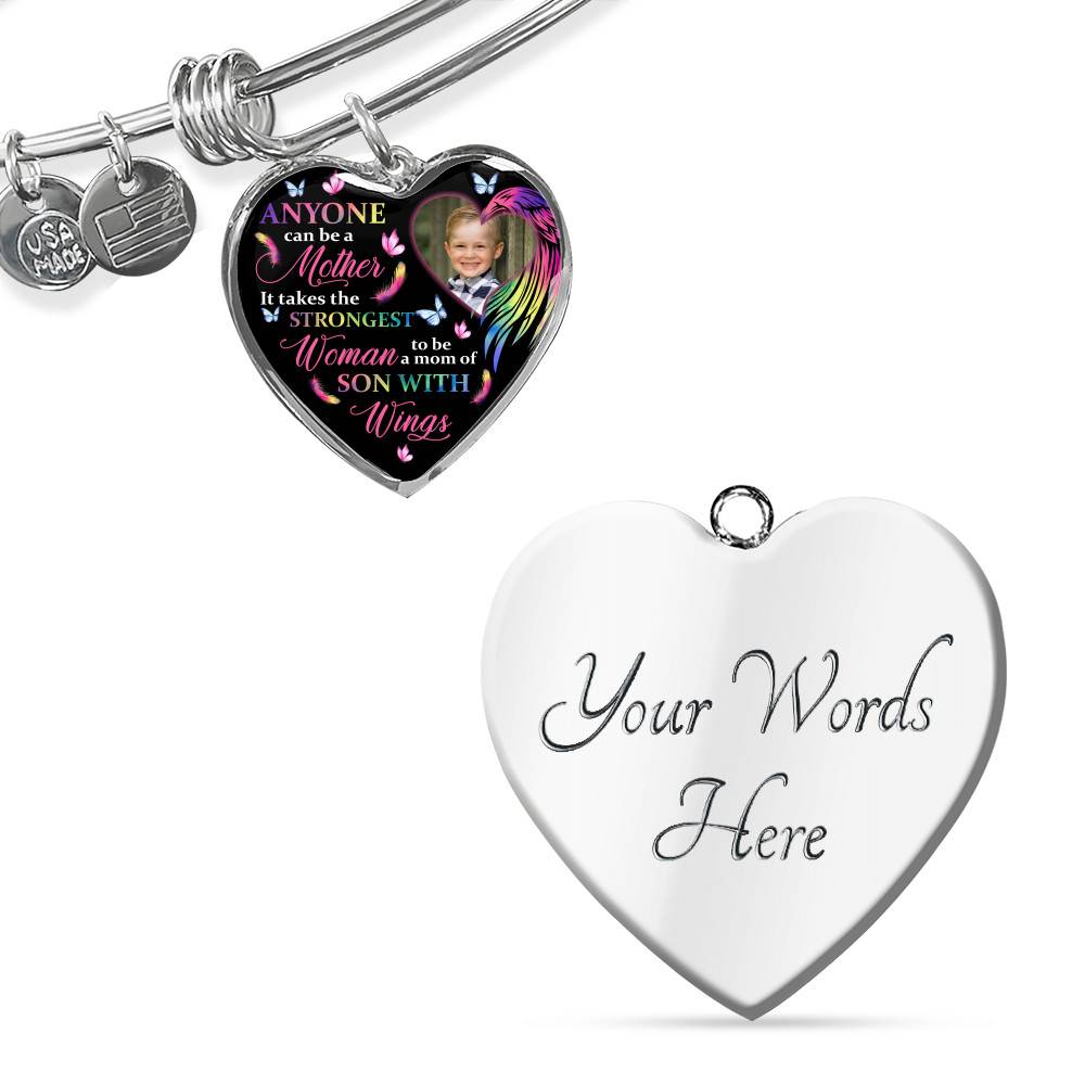 Personalized Photo Strongest Woman To Be A Mom Of Son With Wings Heart Pendant Necklace - Son With Wings Gift