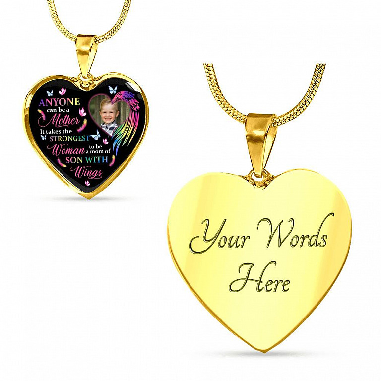 Personalized Photo Strongest Woman To Be A Mom Of Son With Wings Heart Pendant Necklace - Son With Wings Gift