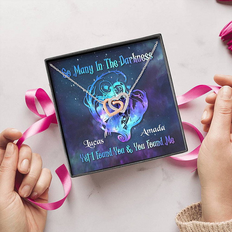 Personalized So Many In The Darkness I Found You And You Found Me Interlocking Hearts Pendant Necklace