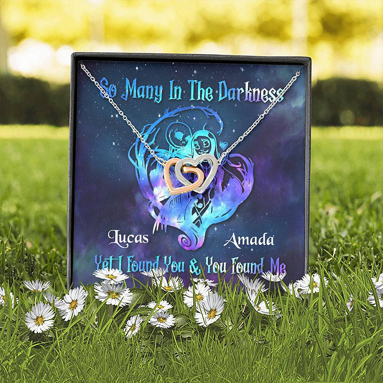 Personalized So Many In The Darkness I Found You And You Found Me Interlocking Hearts Pendant Necklace