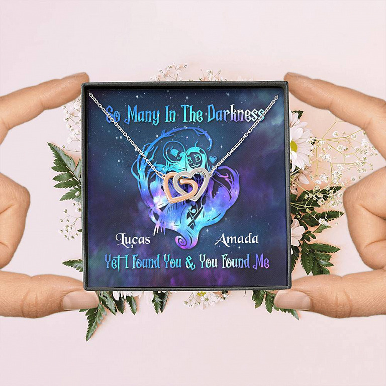 Personalized So Many In The Darkness I Found You And You Found Me Interlocking Hearts Pendant Necklace