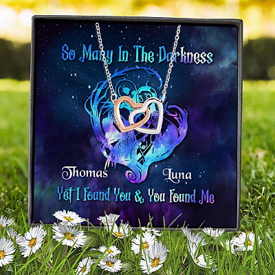 Alternative view of Personalized So Many In The Darkness I Found You And You Found Me Interlocking Hearts Pendant Necklace