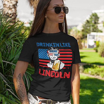 Alternative view of Drinking Like Lincoln T-Shirt - Drinkin Like Lincoln T-Shirt - Funny Political Lincoln T-Shirt
