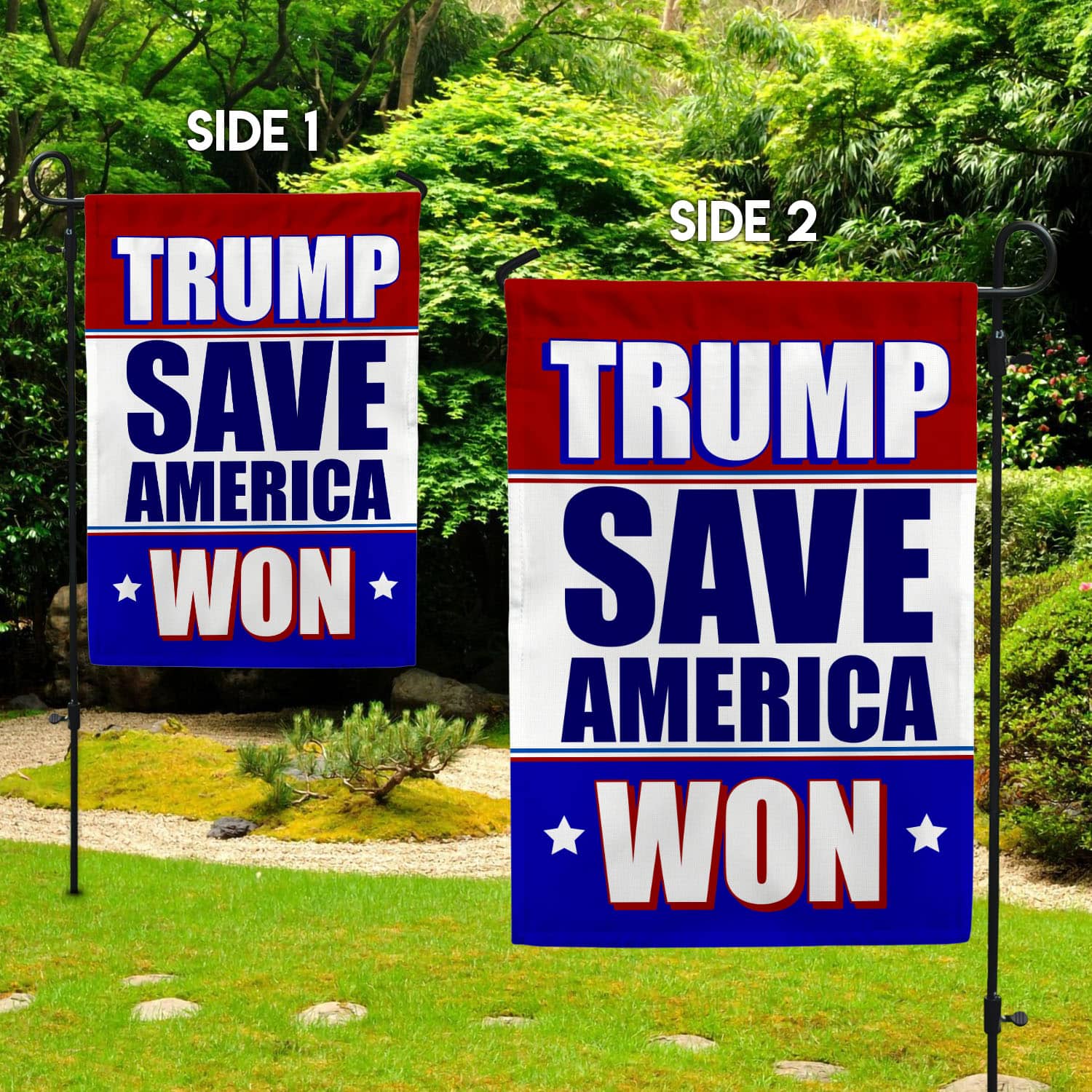 8UT. Trump Save US (5) Garden Flag Mockup 2 Side