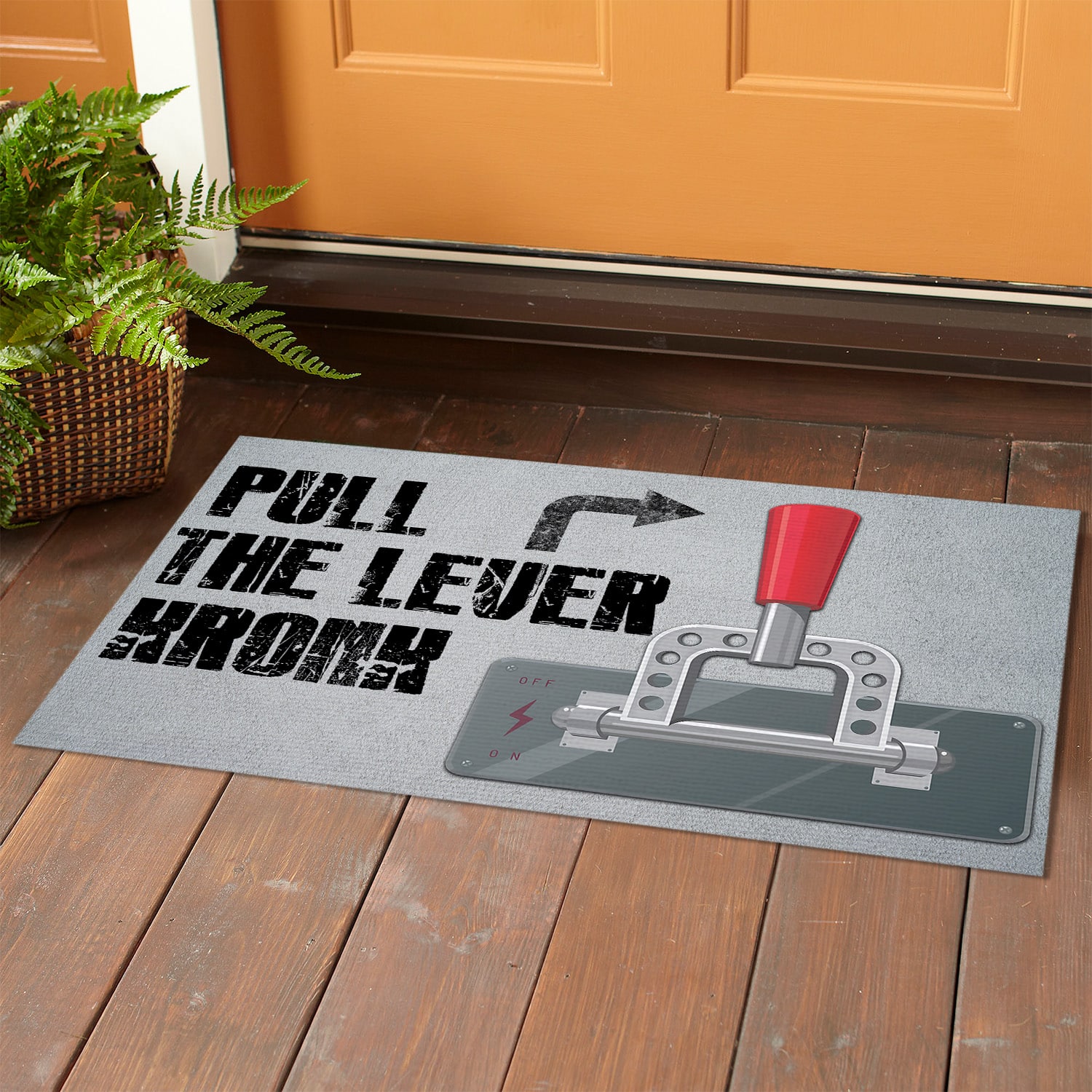 4MH. Pull The Lever Doormat mockup 1