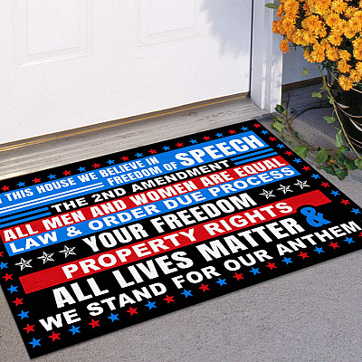 Alternative view of In This House We Believe Freedom Of Speech The 2nd Amendment Indoor Outdoor Doormat