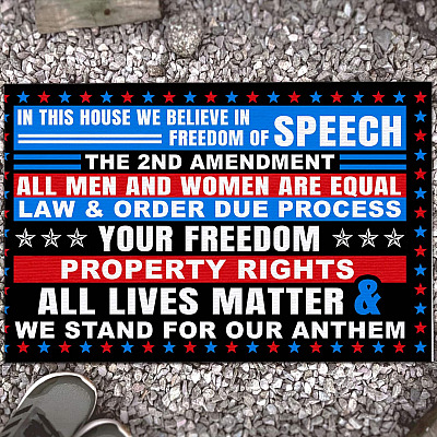 In This House We Believe Freedom Of Speech The 2nd Amendment Indoor Outdoor Doormat