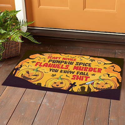 Alternative view of Scary Movies Pumpkin Spice Flannels Murder You Know Fall Shit Indoor Outdoor Doormat