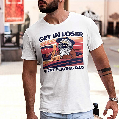 Alternative view of Get In Loser We're Playing D and D Vintage Retro Old Man T-Shirt - V-Neck Shirt