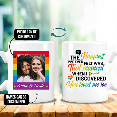 Alternative view of The Happiest I've Ever Felt Was That Moment When I Discovered You Loved Me Too Personalized Photo LGBT Mug