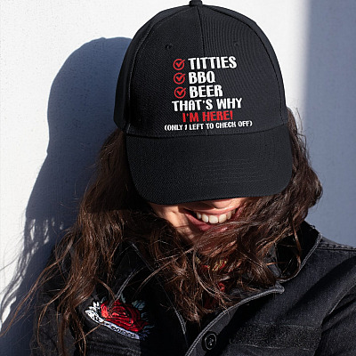 Alternative view of Titties BBQ Beer That's Why I'm Here Only 1 Left To Check Off Twill Cap - High-Profile Snapback Hat - Trucker Hat