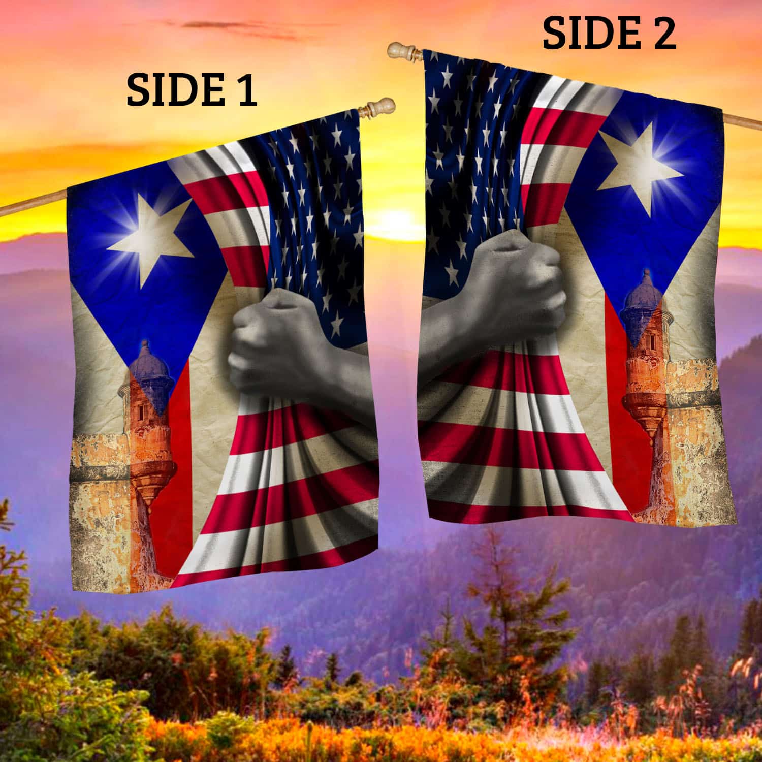 1O. American Puerto Rican-30x40-side1 House Flag Mockup 2 Side