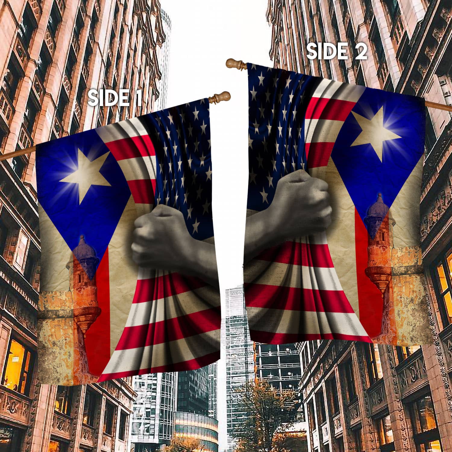 1O. American Puerto Rican-30x40-side1 House Flag Mockup 2 Side-1
