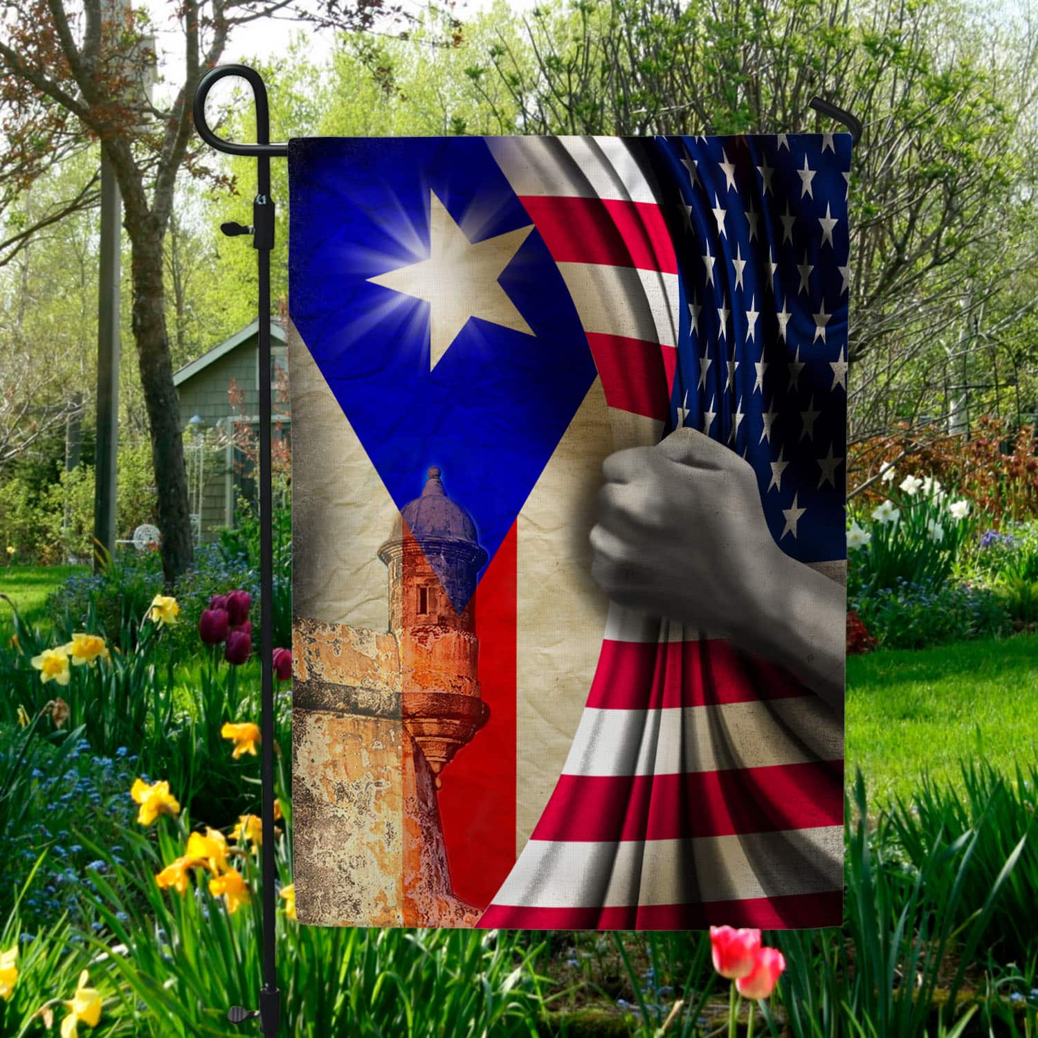 1O. American Puerto Rican-30x40-side1 Garden Flag Mockup 5