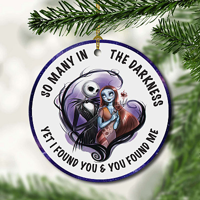 Alternative view of So Many in the Darkness Yet I Found You Jack Skellington Christmas Decorative Ornament - Holiday Flat Circle Ornament
