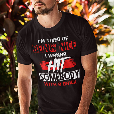 Alternative view of I'm Tired Of Being Nice I Wanna Hit Somebody With A Brick Funny Saying T-Shirt - V-Neck Shirt