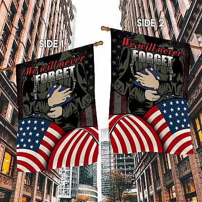 Alternative view of We Will Never Forget Military Decorative Garden Flag - House Flag - Military Funeral Flag