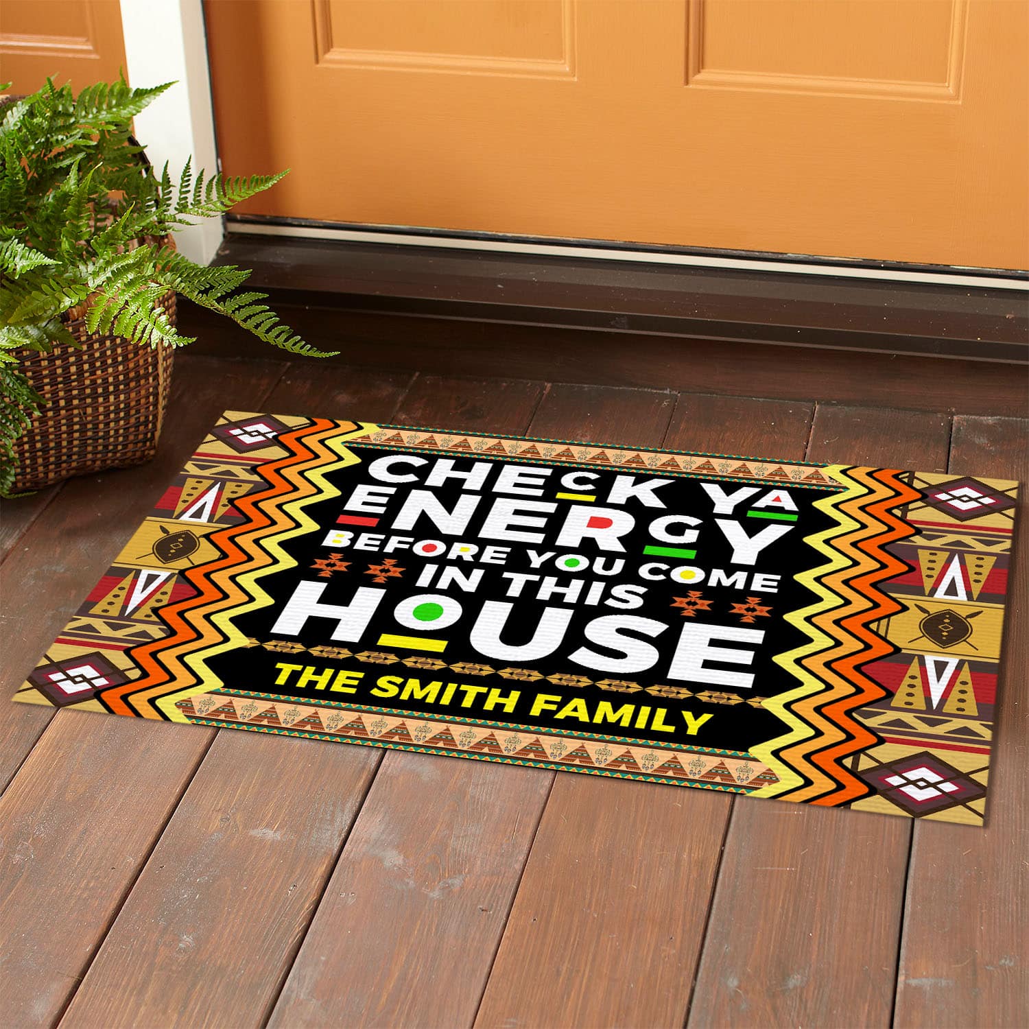 8VT. Check Ya Energy African (Sample Design) Doormat mockup 1
