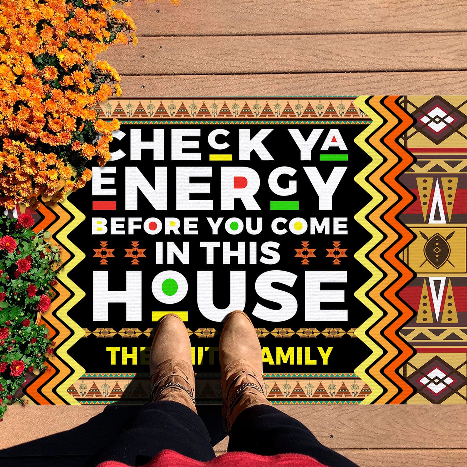 8VT. Check Ya Energy African (Sample Design) Doormat mockup 7