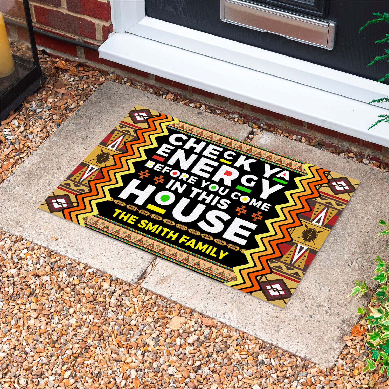 8VT. Check Ya Energy African (Sample Design) Doormat mockup 10