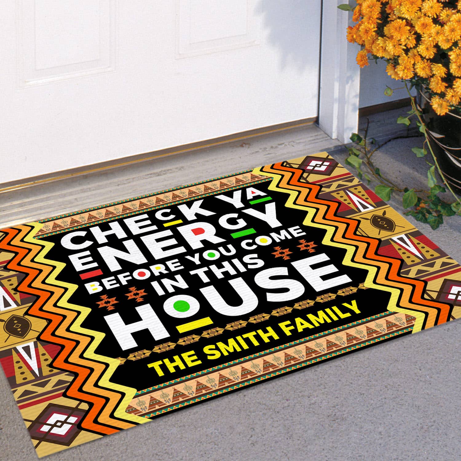 8VT. Check Ya Energy African (Sample Design) Doormat mockup 11