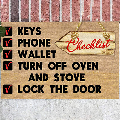 Keys Phone Wallet Turn Off Oven Lock The Door Funny Reminder Indoor Outdoor Decorative Doormat