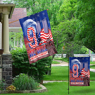 Alternative view of We Will Never Forget 9 11 Eagle American Outdoor House Flag - 9 11 Memorial Remembrance Home Garden Flag