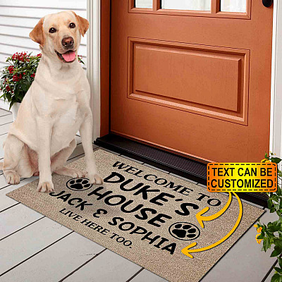 Custom Dog Name Doormat - Welcome to Dog's House Humans Live Here Too Funny Entrance Decorative Doormat