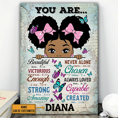 Personalized Name Black Girl Canvas With Name Beautiful Canvas Wrapped Framed Canvas Prints - Home Decor Wall Art