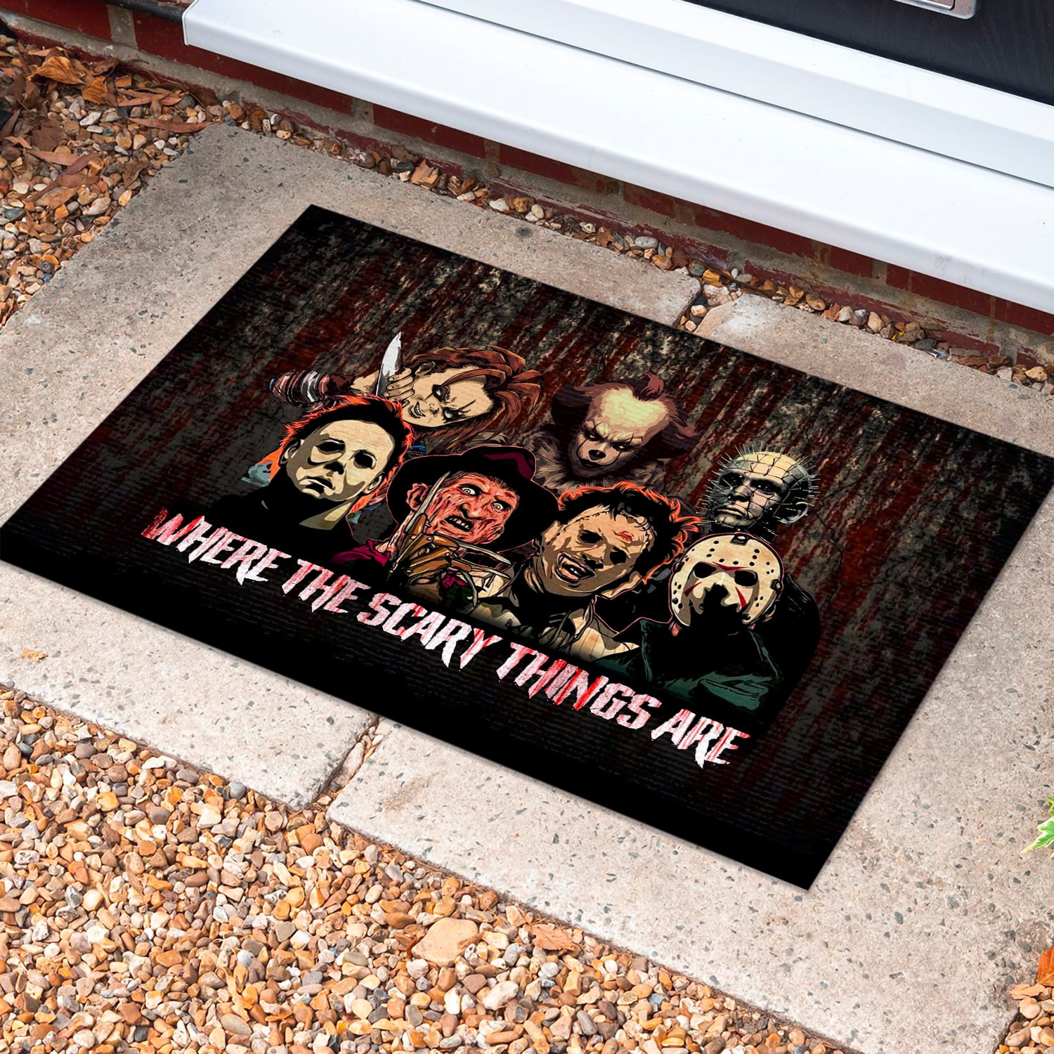 4LV. Where The Scary Things Doormat Mockup 10