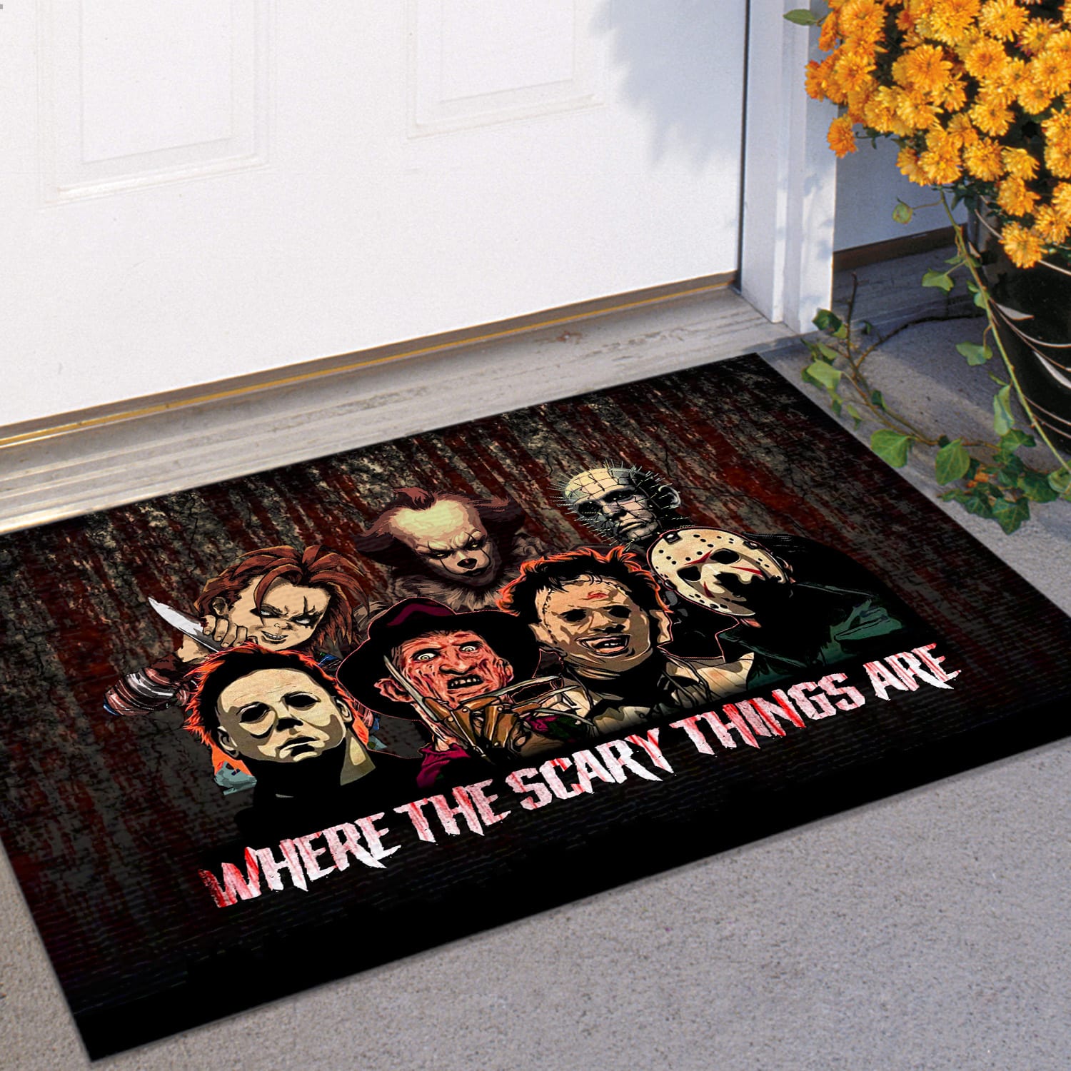 4LV. Where The Scary Things Doormat mockup 11