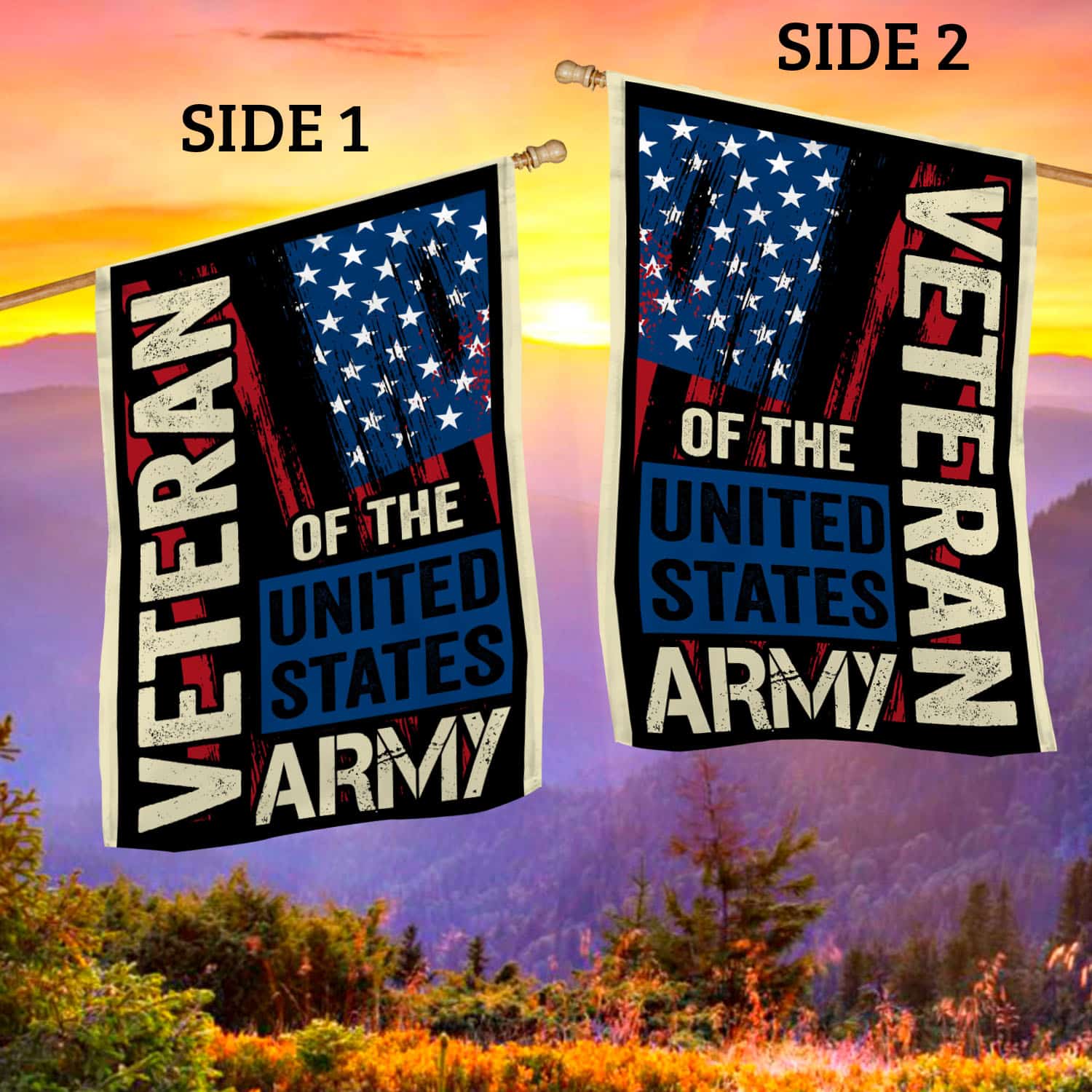 6O. Veteran Army-30x40-Side 1 House Flag Mockup 2 Side
