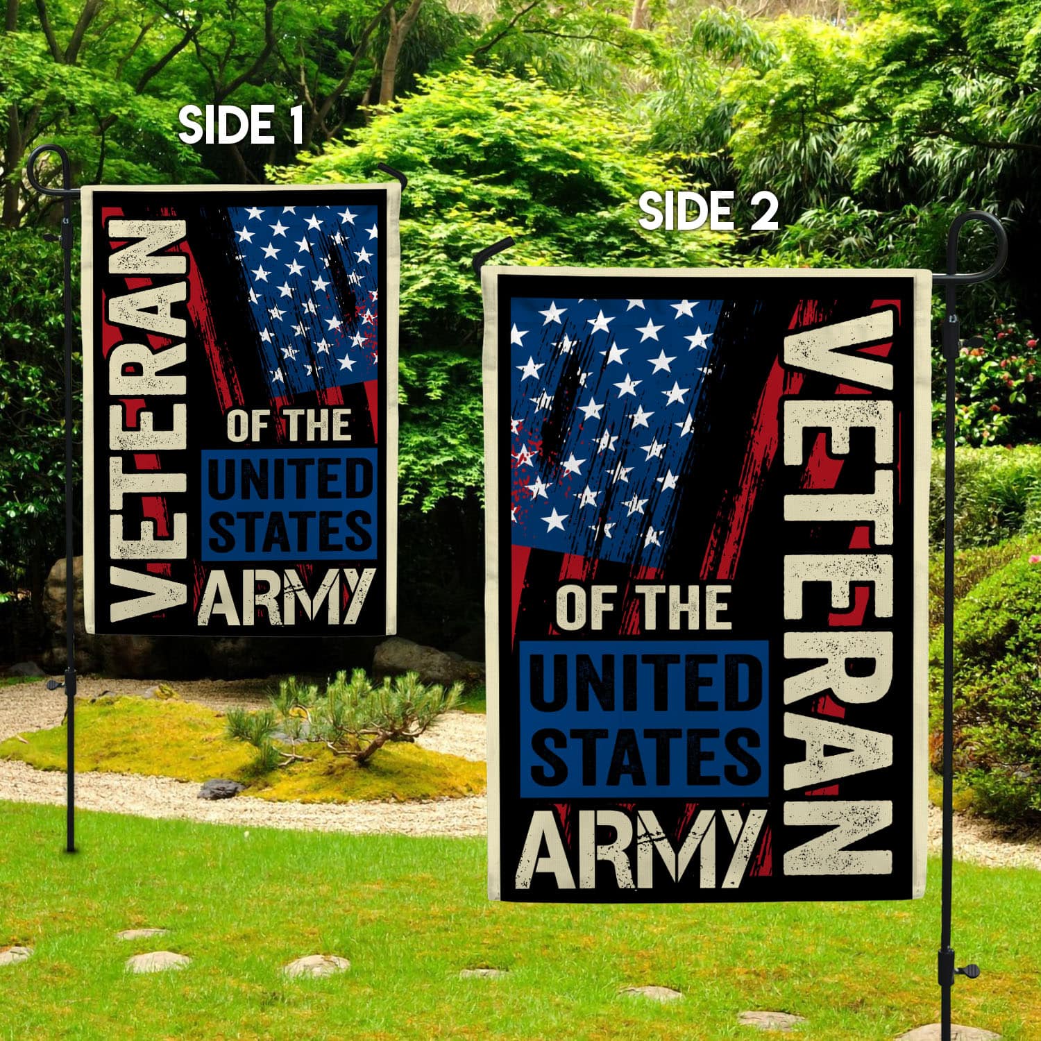 6O. Veteran Army-30x40-Side 1 Garden Flag Mockup 2 Side