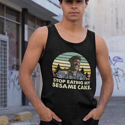 Alternative view of Stop Eating My Sesame Cake Vintage Retro Cotton Tank Top Tee - Ladies Racerback Tank